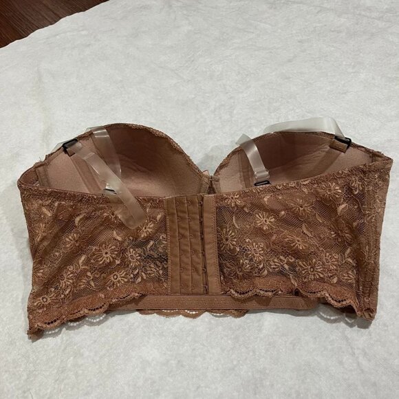 Daisy Fuentes Lace Longline Balconette Bra Strapless Push-Up Mocha 40D - Picture 2 of 16